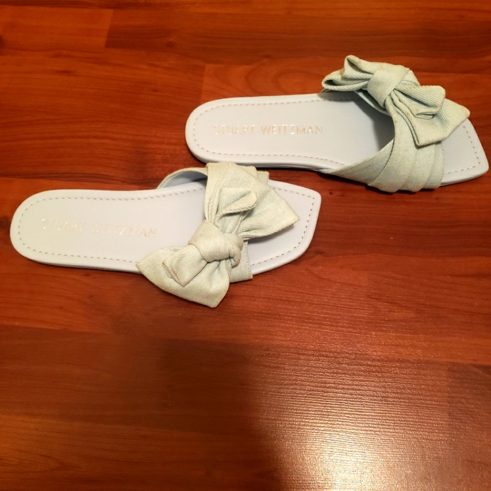 Stuart Weitzman Loveknot Denim Flats Sandals - image 4